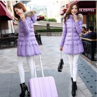 2014新款冬装外套棉衣女修身连帽加厚大码甜美大毛领棉服女中长款