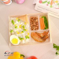 禾之冠可微波木质餐盒一次性快餐盒台式便当盒饭套餐盒带纸盖