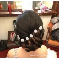 韓版發(fā)飾批發(fā)新娘盤發(fā)工具玫瑰花朵水鉆發(fā)簪兒童盤發(fā)簪子U型發(fā)叉