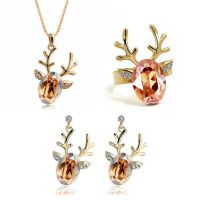 飾品生產(chǎn)廠家奧地利水晶飾品耳環(huán)吊墜戒指套裝-小鹿吉祥-1057