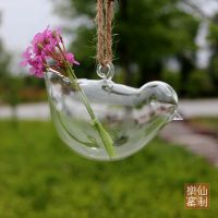 创意可悬挂小鸟玻璃花瓶 透明水培花瓶 田园风家居装饰