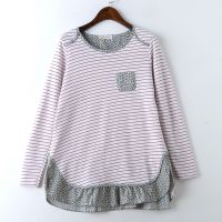 日韩外贸原单女装厂家直销   宽松休闲拼结木耳花边T恤 打底衫