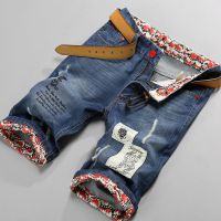 夏季新款男裝 韓版牛仔短褲男直筒潮款破洞中腰青年拉鏈水洗褲子