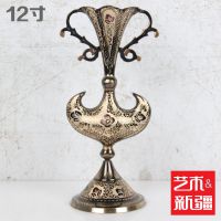巴基斯坦铜器 12寸彩色雕刻月牙壶 特色家居饰品 手工艺品 摆件