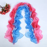 欧美时尚雪纺印花围巾 撞色拼接 平纹栀子花丝巾夏季防嗮沙滩巾