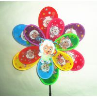 熊出沒風(fēng)車 批發(fā) 塑料玩具雙層七彩風(fēng)車 卡通圖案 雙層風(fēng)車批發(fā)