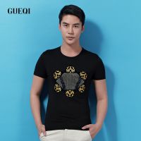 GUEQI 男式短袖t恤 夏季时尚T恤批发 圆领印花烫钻免烫短袖上衣