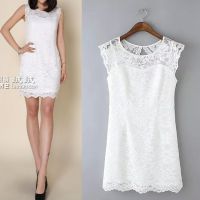 BCDM-UP 2015夏裝新款女裝 歐美氣質(zhì)蕾絲鉤花連衣裙 短袖修身短裙