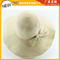 ***夏季韩版沙滩大沿帽 蝴蝶结圆顶遮阳大檐草帽 外贸***价