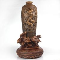 ***梨木花瓶马到成功仿大叶紫檀木花瓶摆件会所酒店树脂工艺品