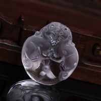 新款白水晶平安长寿吊坠 平安扣双兽挂件男女款配饰项坠