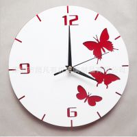 2014新款有機(jī)玻璃亞克力掛鐘蝴蝶圖案客廳掛鐘 靜音機(jī)芯鐘表