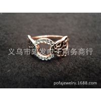 工厂直销 欧美金属复古风双豹子头镶钻戒指 欧美时尚戒指