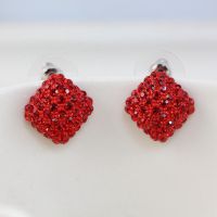 批發(fā)飾品 新款歐比雅比方塊菱形鑲紅鉆喜氣時(shí)尚韓版耳飾 耳釘