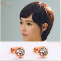 何以笙簫默同款單鉆耳釘鈦鋼18K玫瑰金女水鉆耳飾韓版E09