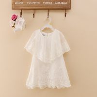 314984 女童裙 女童连衣裙 斗蓬式蓄丝连衣裙 白色