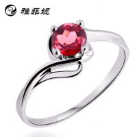 纯银镶水晶饰品 S925纯银酒红石榴石戒指  正品货源 厂家直销