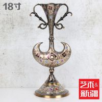 巴基斯坦铜器 18寸彩色雕刻月牙壶 特色家居饰品 手工艺品 摆件