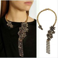 歐美***Os*ar 新款銅件鍍真金花朵流蘇 項圈 兩色可選 飾品批發(fā)