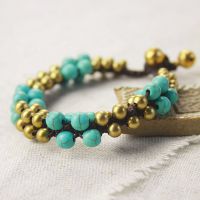 原创泰国蜡绳复古精编多层铜珠松石拼接手链 手工民族饰品s0062