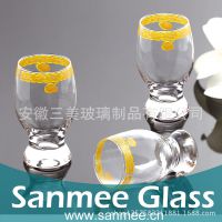 工厂直销玻璃水杯 果汁牛奶系列杯 精美口部贴花高脚玻璃杯