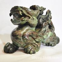 40CM开光***天然岫玉貔貅摆件大号一对玉石***皮丘 批发
