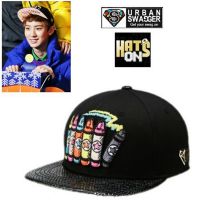 韩国EXO朴灿烈同款赞助彩色蜡笔图案平沿嘻哈帽棒球帽子潮