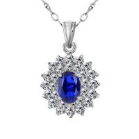 欧美时尚花形 蓝色水晶吊坠 满钻彩锆项链 女 生日礼物 SZP0055S
