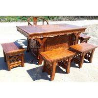 仿古家具实木南榆木餐茶桌功夫两用茶几中式将军台小泡茶桌椅组合