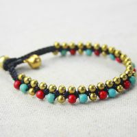 泰国蜡绳编织复古双层铜珠水晶拼接手链 原创手工民族饰品s0061