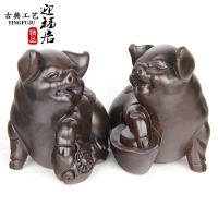 黑檀猪红木雕木质手工艺精品木制动物文玩创意家居饰品手把摆件