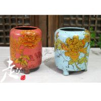 海门走泥陶艺陶瓷花盆大号 韩国多肉盆 多肉花器多肉盆批发陶盆手绘陶瓷花盆包邮