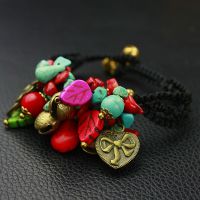 松石碎石复古多层手链设计民族饰品泰国蜡绳精编街头时尚款s0037