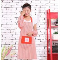 供应韩版厨房围裙日本时尚幼儿园条纹袖套奶茶工作服套装