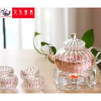 玻璃茶具套装条纹南瓜壶花茶壶带内胆 烧水壶玻璃电热水壶