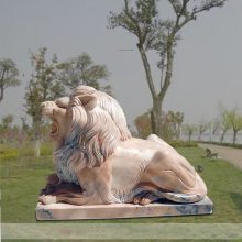 石雕狮子晚霞红欧式爬狮摆件一对大理石看门汇丰石狮子雕塑定做