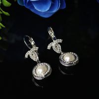 外贸新款CC耳钩 镶钻镶珍珠圆环耳钩 小香韩版时尚耳饰品