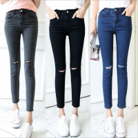 廣州便宜清倉(cāng)女式牛仔褲時(shí)尚破洞牛仔褲廠家***清倉(cāng)休閑小腳褲韓版修身鉛筆褲批發(fā)