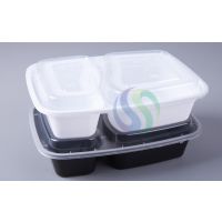 一次性长方形两格白色餐盒/塑料快餐盒/828外卖打包盒|陕西瑞翔塑业