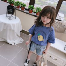 韩版儿童装短袖t恤新款可爱圆领条纹女童t恤短袖夏中小童T恤圆领