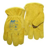 友盟AP-1303金黄色机械师手套 牛二层皮手套 耐油防滑短皮手套