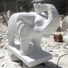 石雕大象一对汉白玉鼻子上扬如意喷水象门口动物装饰摆件定做