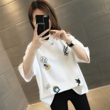 女装2020夏装新款 短袖T恤 女 韩版潮白色半袖修身大码纯棉上衣
