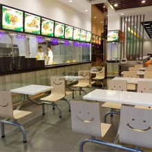唯客铁板烧快餐店桌椅，广州自选快餐连体桌椅定制