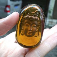 泛茶色观音 茶色琥珀观音雕件