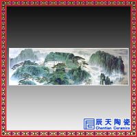 景德鎮(zhèn)陶瓷器現(xiàn)代手繪青花山水大型壁畫客廳茶室玄關(guān)裝飾畫