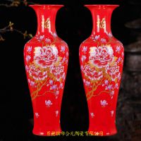 中国红陶瓷花瓶生产厂家，庆典纪念礼品陶瓷大花瓶订做