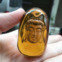 泛茶色观音 茶色琥珀观音雕件