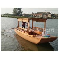 小型观光旅游船摇橹手划船仿古木船画舫船公园景区农庄游船批发