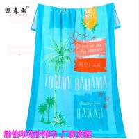 外贸印花浴巾纯棉活性印花沙滩巾 迎春雨沙滩巾印花定制